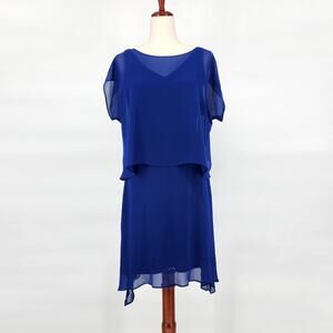 Lauren Ralph Lauren Women Blue Solid Overlay Chiffon Cocktail Dress Size US 2